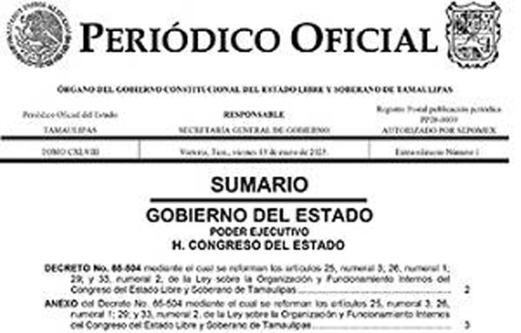 Expide Congreso de Tamaulipas Decreto No. 65-504