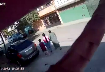 Video: Presunto delincuente ataca a una señora para robarle su bolso cuando caminaba con su familia.
