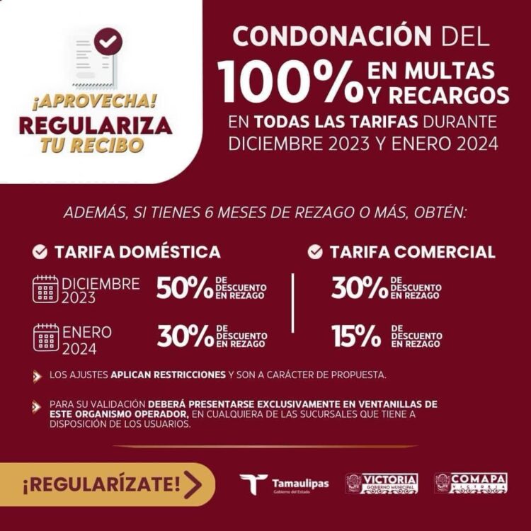 Aprovecha la campaña “REGULARIZA TU RECIBO” de COMAPA Victoria