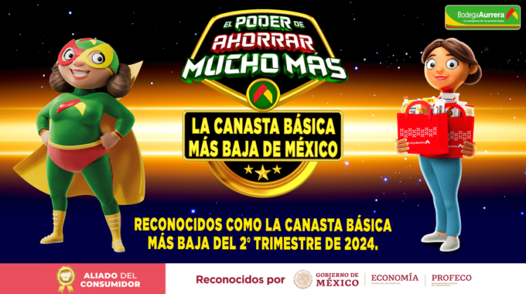 PROFECO reconoce a bodega Aurrera por mantener el precio promedio más bajo de la canasta básica durante el primer semestre de 2024