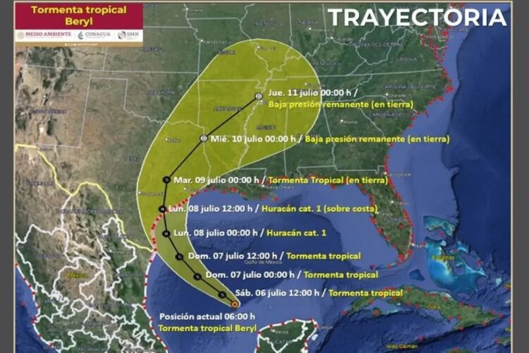 ‘Beryl’ se fortalecerá antes de impactar en el noreste de México y la costa de Texas
