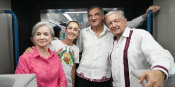 El gobernador Américo Villarreal acompaña AMLO y Sheinbaum en su viaje en el tren Maya, de Cancún a Chichen Itzá