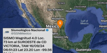 Reporta SSN sismo de magnitud 4.0 en escala de Ritcher al suroeste de Cd.Victoria