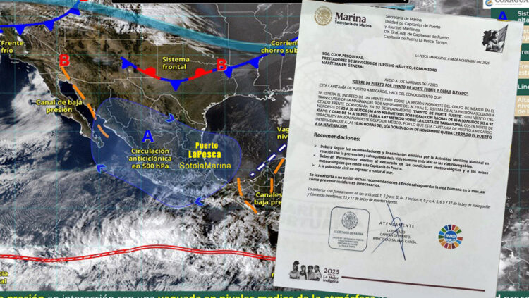 Cierran puerto de La Pesca por evento de norte fuerte y oleaje elevado