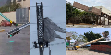 ¡Impresionante! Fuertes vientos derriban poste de anuncio panorámico en Ciudad Victoria