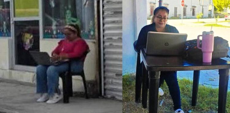 Maestra trabaja en la banqueta y pide intervención del gobernador de Tamaulipas