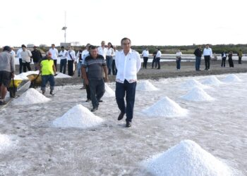Supervisa Américo Villarreal producción de sal marina en Altamira; impulsan su crecimiento económico