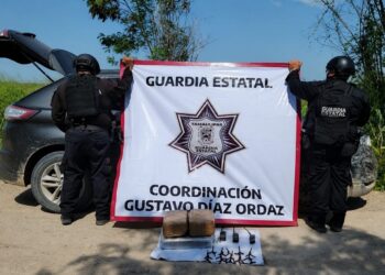 Guardia Estatal asegura droga, radios y ponchallantas durante operativo en zona rural de Díaz Ordaz