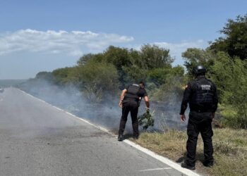 Guardia Estatal controla incendio de pastizal y brinda apoyo a conductores en carretera de Casas