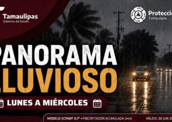 Exhorta Protección Civil a extremar precauciones ante pronóstico de lluvias intensas en Tamaulipas